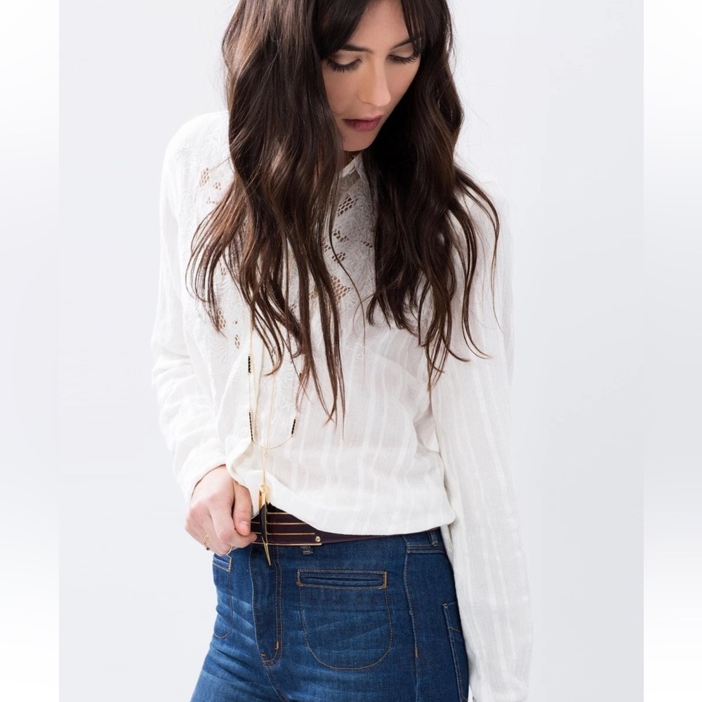 Free People Carter Dobby 100% Cotton Ivory Embroidered Button Up Cottagecore Top